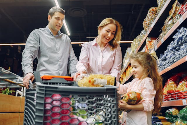 A family grocery shopping together.