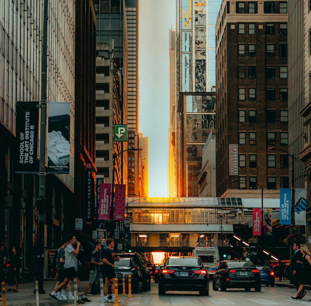 Downtown Chicago sunset.